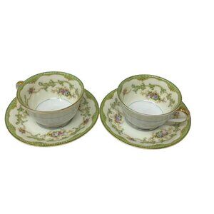 Noritake 2 Footed Cup & Saucer Set Marlene Green Preowned